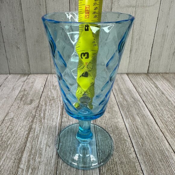 Vtg EAPG Bryce Brothers Style Water Goblet Sky Blue Diamond Quilted 7" Set of 4 - Picture 5 of 8